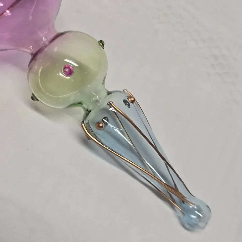 2 Hand Blown Lime Art Glass Finial Christmas Ornament Raised Polka Dots Trim 7